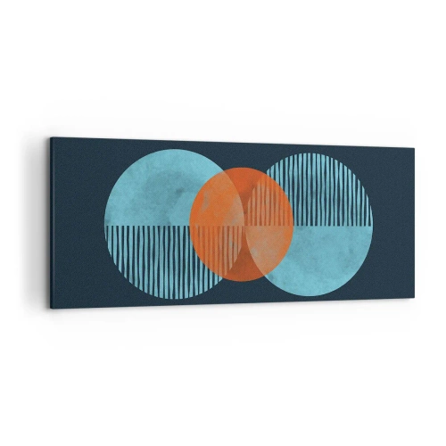 Impression sur toile - Image sur toile - Cercles géométriques dans les tons bleu et orange - 120x50cm - Composition symétrique - Décoration murale moderne pour le salon et la chambre ARTTOR