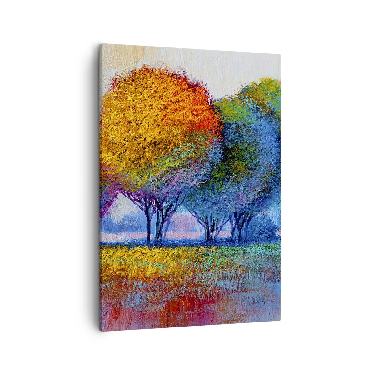 Impression sur toile - Image sur toile - Arbres colorés dans un paysage impressionniste - 50x70cm - Un bouquet de couleurs éclatantes - Décoration murale moderne pour le salon et la chambre ARTTOR