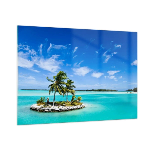 Impression sur verre - Image sur verre - Une île tropicale sur fond d'océan turquoise - 100x70cm - Paradis sur Terre - Décoration murale moderne pour le salon et la chambre ARTTOR