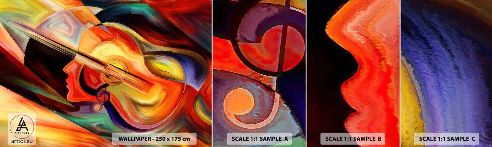 Échantillon De Papier Peint Standard Eco - Tout va bien - Abstraction, Visage de femme, Violon - 100x30 cm