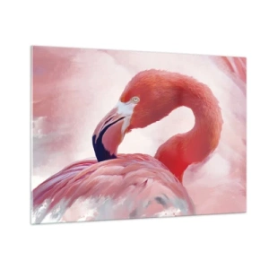 Impression sur verre - Image sur verre - Un flamant rose se tourne gracieusement sur le côté - 100x70cm - Beauté des oiseaux - Décoration murale moderne pour le salon et la chambre ARTTOR