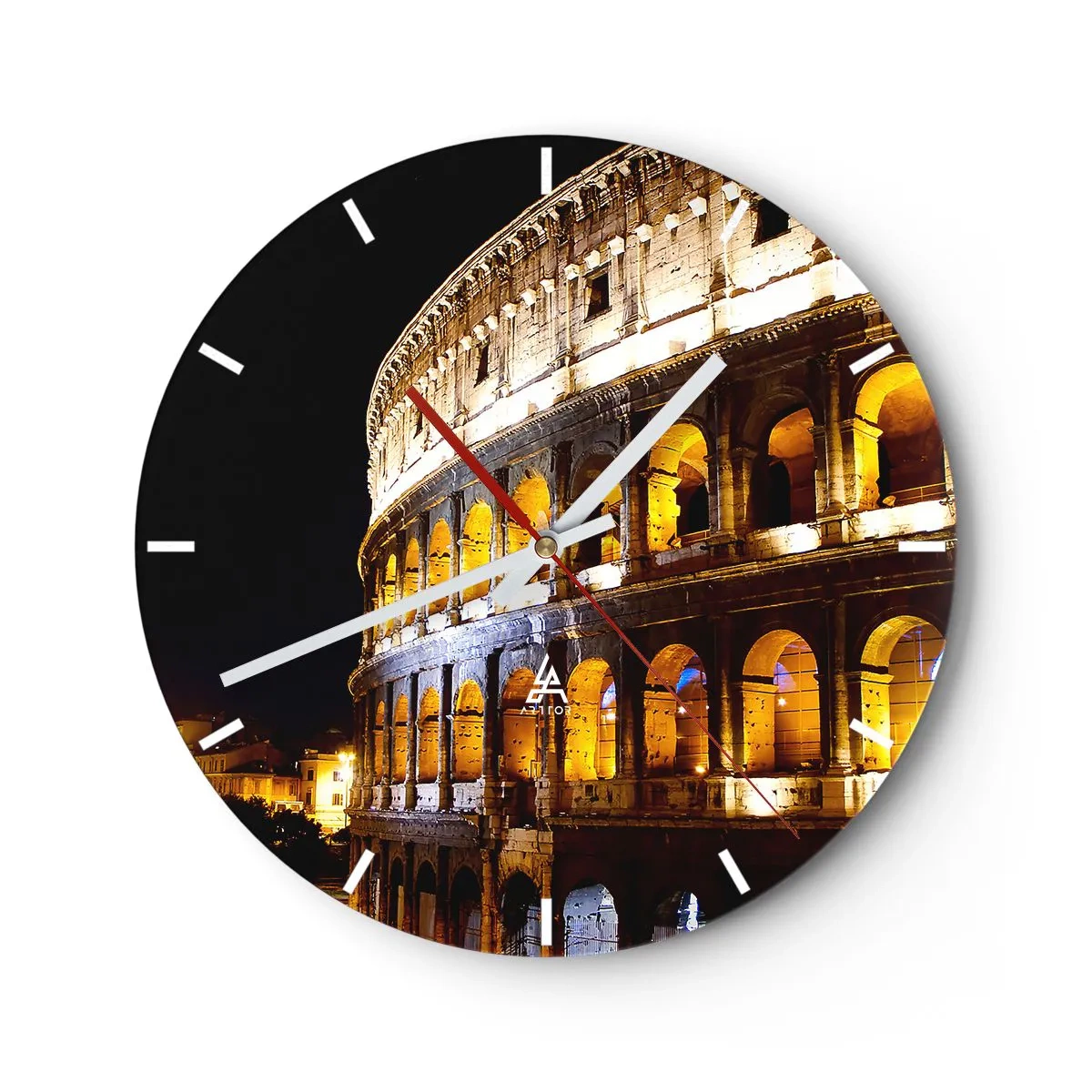 Horloge murale - Pendule murale - Le Colisée illuminé la nuit sur fond noir - 30x30cm - Il est temps de commencer les Jeux - Décoration murale moderne pour le salon, la cuisine et la chambre ARTTOR