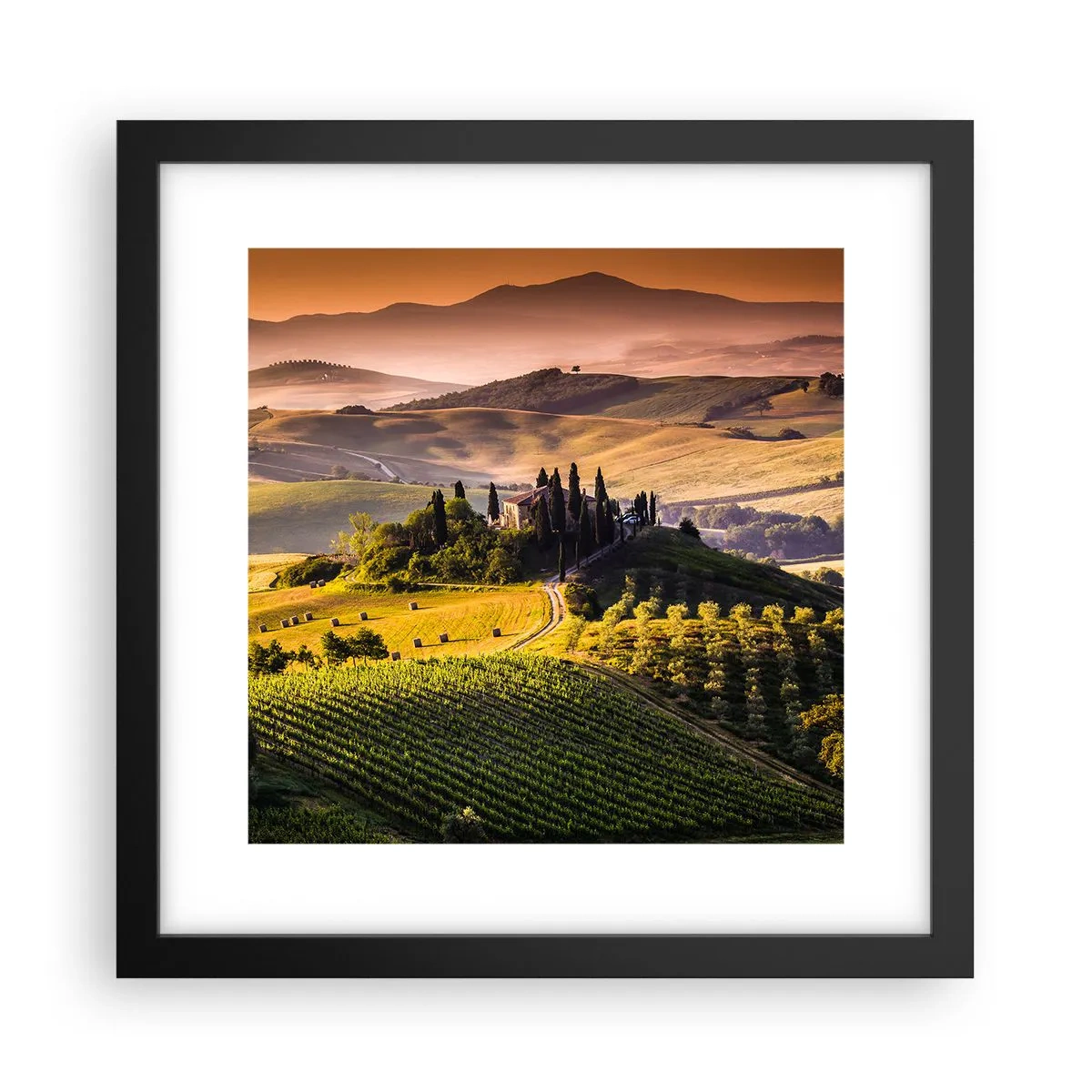 Affiche dans un cadre noir - Poster - Arcadie - le paysage toscan - 30x30 cm