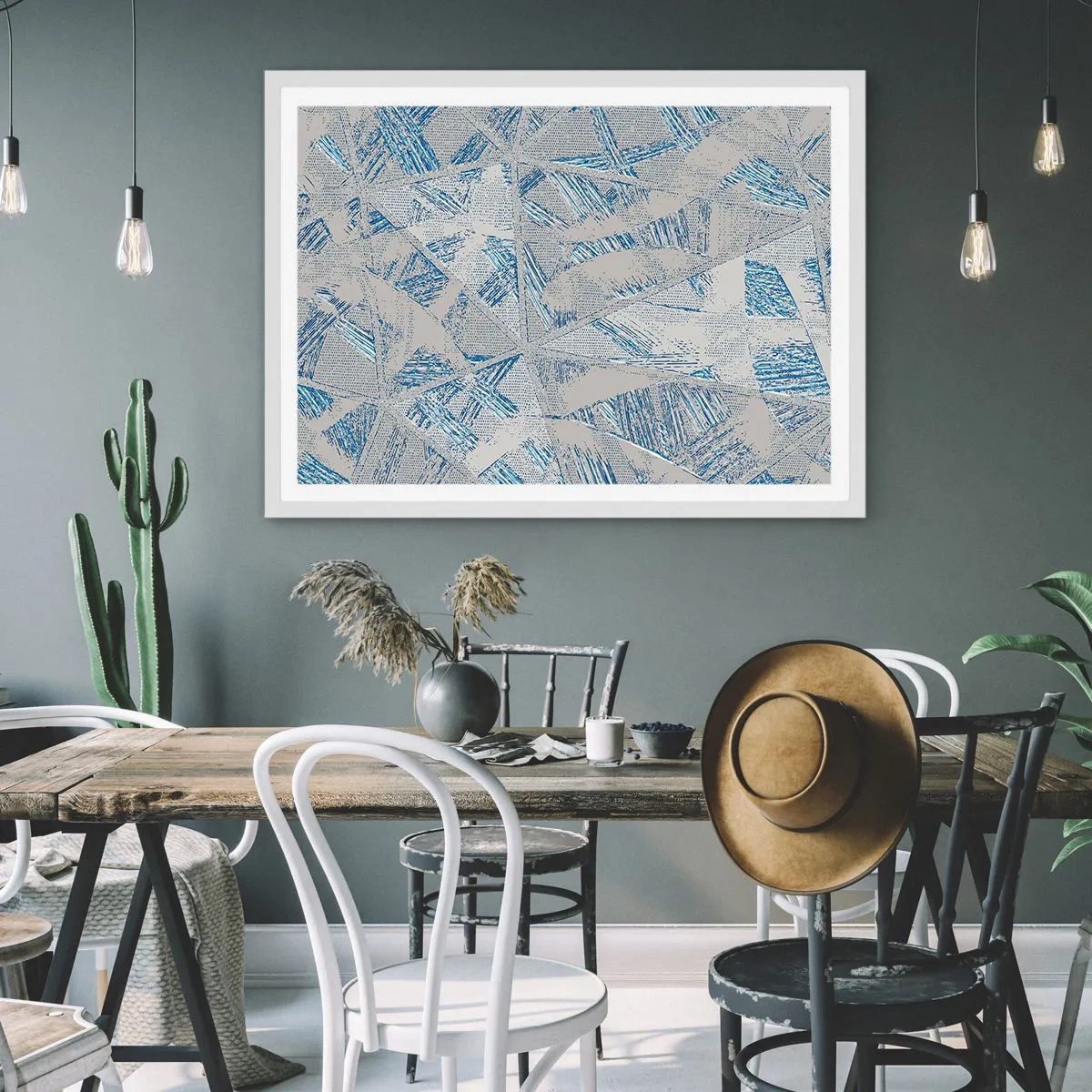 Affiche dans un cadre blanc - Poster - Dans un labyrinthe bleu-gris - 70x50 cm