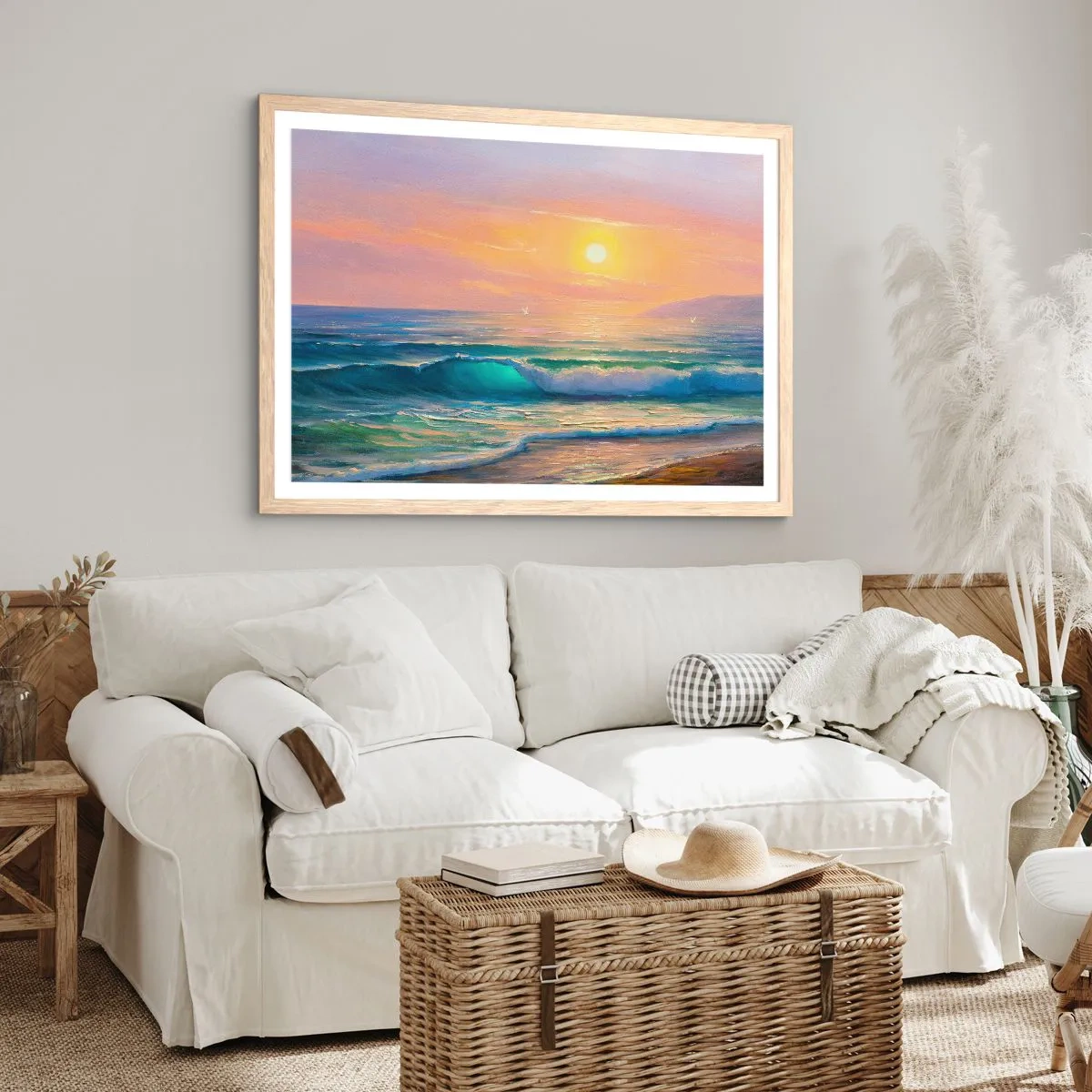 Affiche dans un chêne clair - Poster - Le chant turquoise des vagues - 100x70 cm