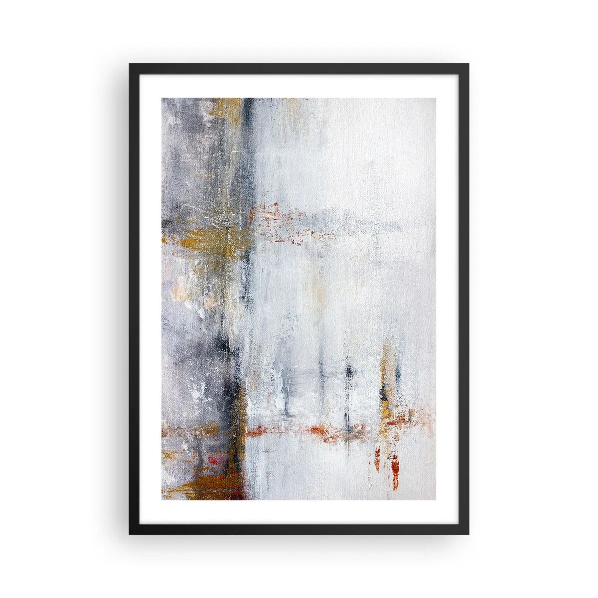 Affiche dans un cadre noir - Poster - Une composition abstraite avec des nuances de gris, de blanc et d'or. - 50x70cm - Derrière l'air un rideau - Décoration murale moderne pour le salon et la chambre ARTTOR