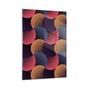 Impression sur verre - Image sur verre - Cercles concentriques colorés formant un motif géométrique - 50x70cm - Dans un rythme circulaire - Décoration murale moderne pour le salon et la chambre ARTTOR