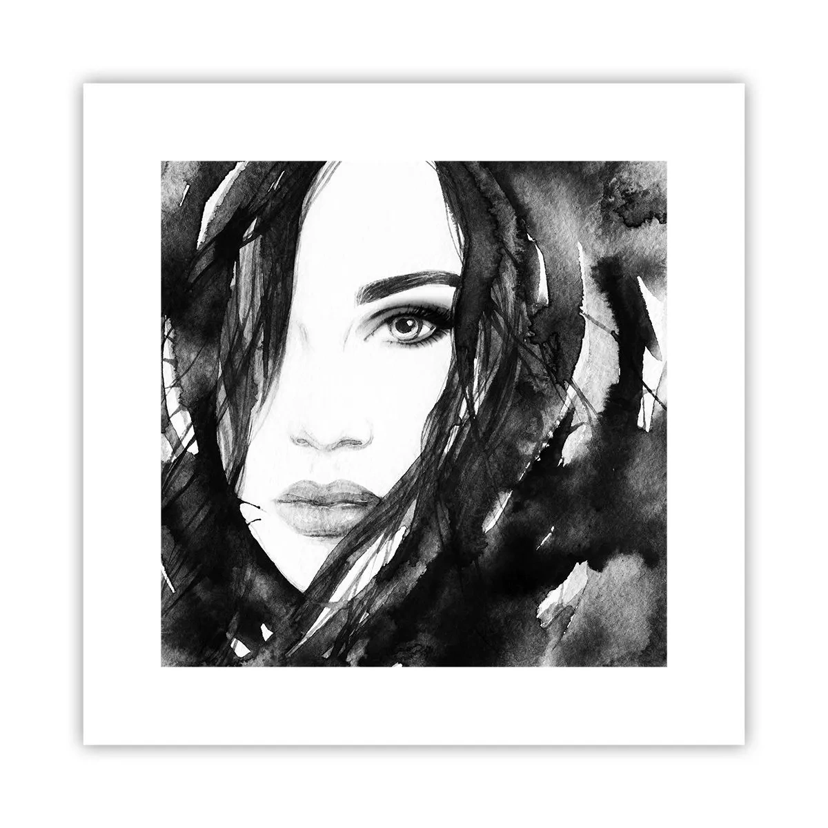 Affiche - Poster - Portrait d'une dame en noir et blanc - 30x30 cm