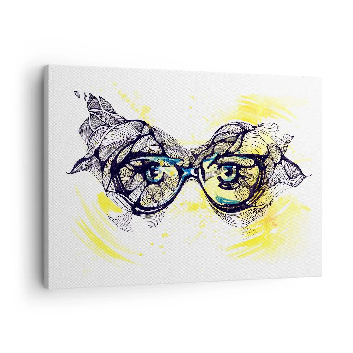 Impression sur toile - Image sur toile - Graphiques artistiques de lunettes aux yeux expressifs - 70x50cm - À travers des lunettes bleues - Décoration murale moderne pour le salon et la chambre ARTTOR