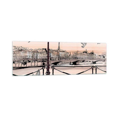 Impression sur verre - Image sur verre - Vue parisienne avec une lanterne et un pont - 160x50cm - Sur les toits de Paris - Décoration murale moderne pour le salon et la chambre ARTTOR