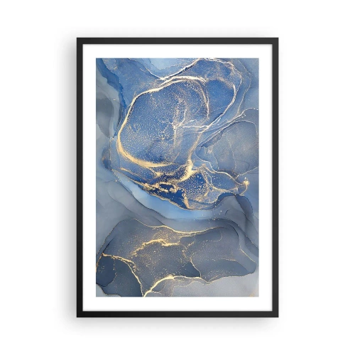 Affiche dans un cadre noir - Poster - Taches abstraites dans les tons bleus et dorés - 50x70cm - Poussière d'or - Décoration murale moderne pour le salon et la chambre ARTTOR