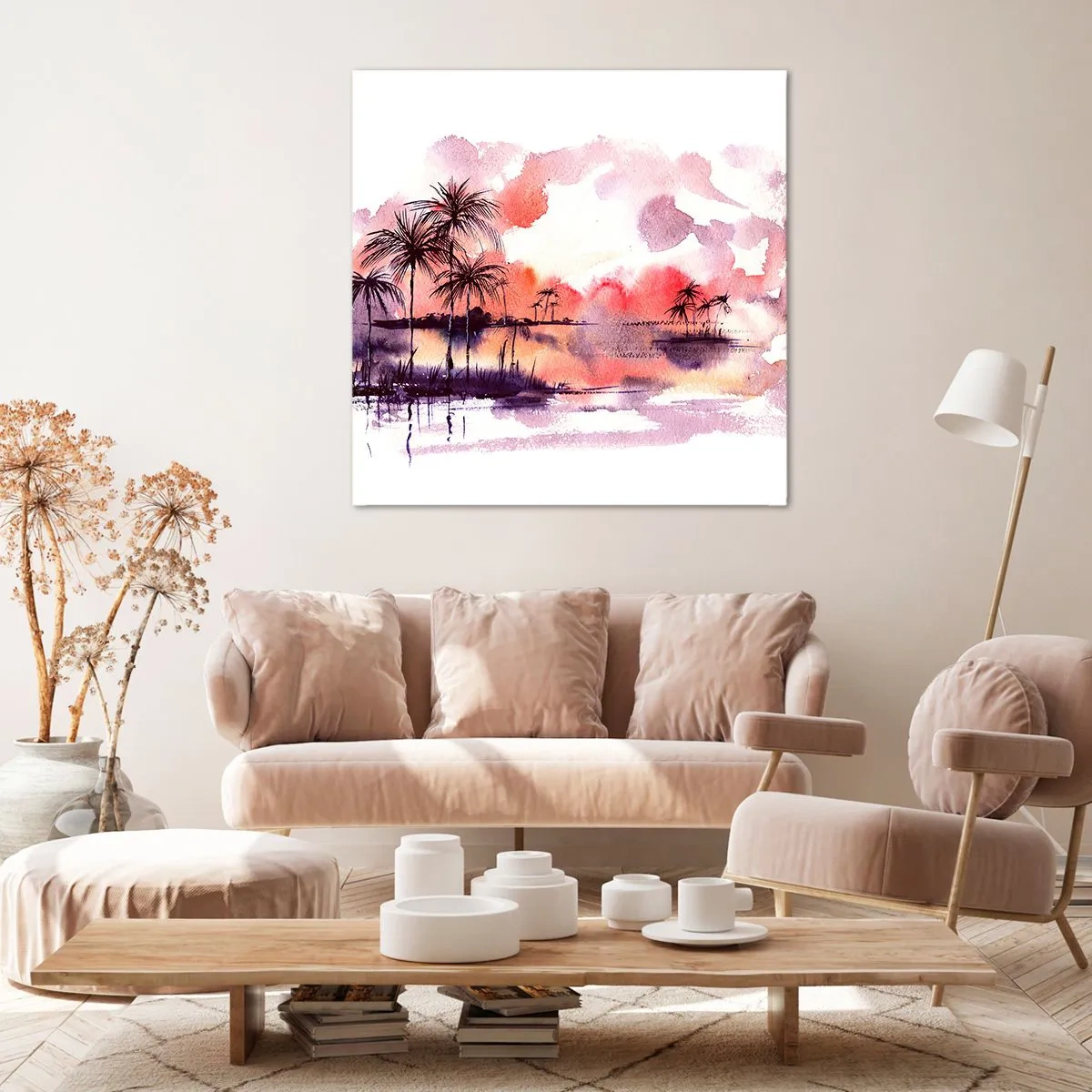 Impression sur toile - Image sur toile - La tranquillité des tropiques en rouge - 70x70 cm