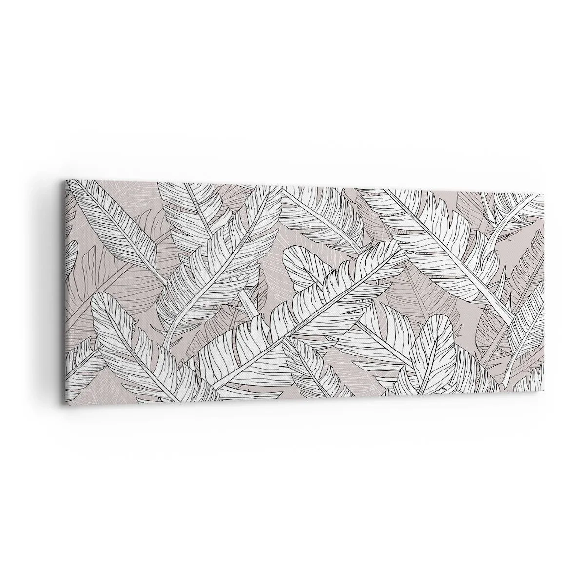 Impression sur toile - Image sur toile - Motif noir et blanc avec des feuilles de bananier sur un fond clair - 120x50cm - Un tourbillon de plumes - Décoration murale moderne pour le salon et la chambre ARTTOR