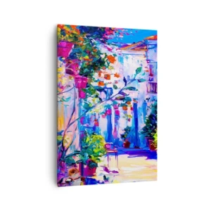 Impression sur toile - Image sur toile - Une rue colorée pleine de fleurs - 70x100cm - Impression - une rue italienne - Décoration murale moderne pour le salon et la chambre ARTTOR