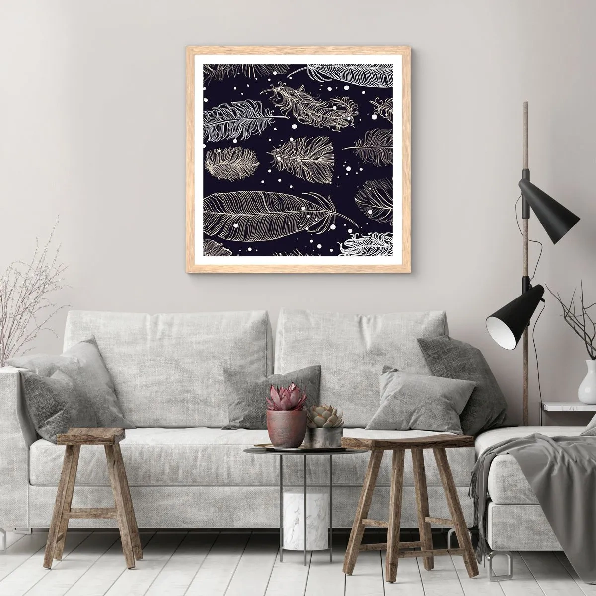 Affiche dans un chêne clair - Poster - Toile de plumes - 50x50 cm