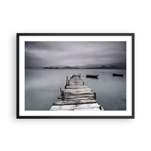 Affiche dans un cadre noir - Poster - Un pont en bois menant à la surface calme du lac - 70x50cm - Tu peux partir demain - Décoration murale moderne pour le salon et la chambre ARTTOR