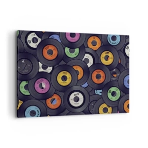 Impression sur toile - Image sur toile - Des vinyles colorés empilés les uns sur les autres - 100x70cm - Couleurs des classiques - Décoration murale moderne pour le salon et la chambre ARTTOR