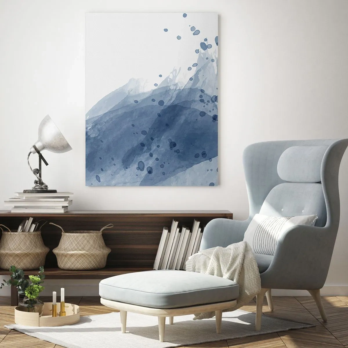 Impression sur verre - Image sur verre - Taches et stries abstraites dans des tons de bleu - 80x120cm - Tulle bleu - Décoration murale moderne pour le salon et la chambre ARTTOR