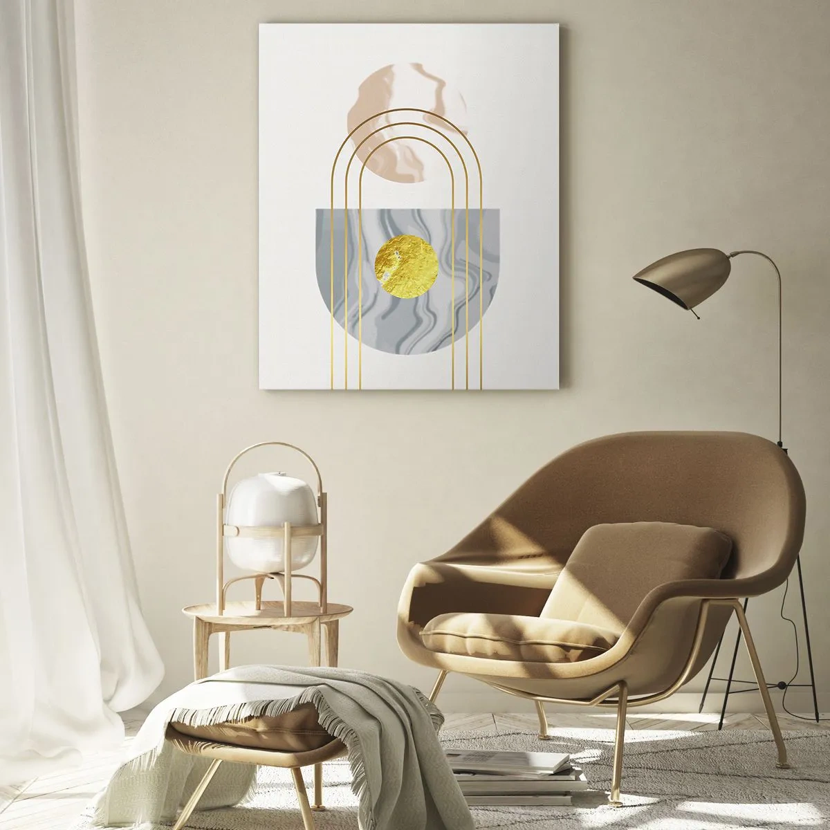 Impression sur verre - Image sur verre - Peinture abstraite en or et gris - 50x70cm - Clareté et brillance - Décoration murale moderne pour le salon et la chambre ARTTOR