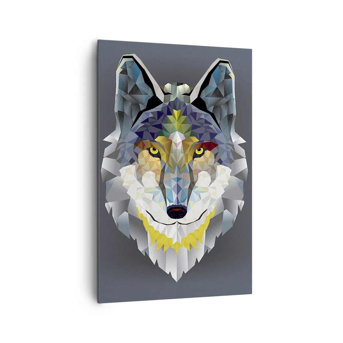 Impression sur toile - Image sur toile - Image géométrique d'un loup sur fond gris - 80x120cm - On parle du loup - Décoration murale moderne pour le salon et la chambre ARTTOR