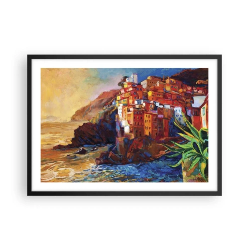 Affiche dans un cadre noir - Poster - Maisons colorées sur une falaise au-dessus de la mer - 70x50cm - Climats italien - Décoration murale moderne pour le salon et la chambre ARTTOR