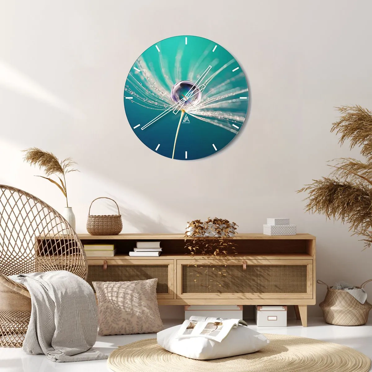 Horloge murale - Pendule murale - Macrophotographie d'une goutte de rosée sur une graine de pissenlit - 30x30cm - Moment mystique - Décoration murale moderne pour le salon, la cuisine et la chambre ARTTOR