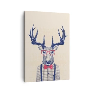 Impression sur toile - Image sur toile - Graphique stylisé d'un cerf portant des lunettes et un nœud papillon - 50x70cm - Une extravagance amusante - Décoration murale moderne pour le salon et la chambre ARTTOR
