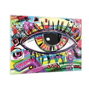 Impression sur verre - Image sur verre - Œil coloré dans un style abstrait - 100x70cm - Oeil coloré - âme colorée - Décoration murale moderne pour le salon et la chambre ARTTOR