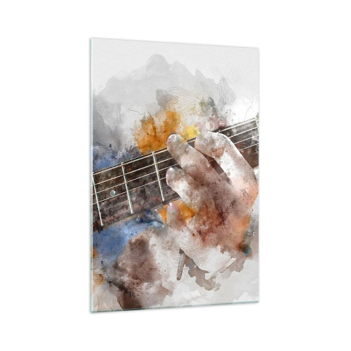 Impression sur verre - Image sur verre - Image abstraite d'une main jouant de la guitare - 70x100cm - La poésie entre les cordes - Décoration murale moderne pour le salon et la chambre ARTTOR