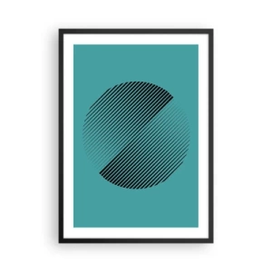 Affiche dans un cadre noir - Poster - Graphique circulaire minimaliste avec des lignes sur fond turquoise - 50x70cm - Cercle – une variation géométrique - Décoration murale moderne pour le salon et la chambre ARTTOR