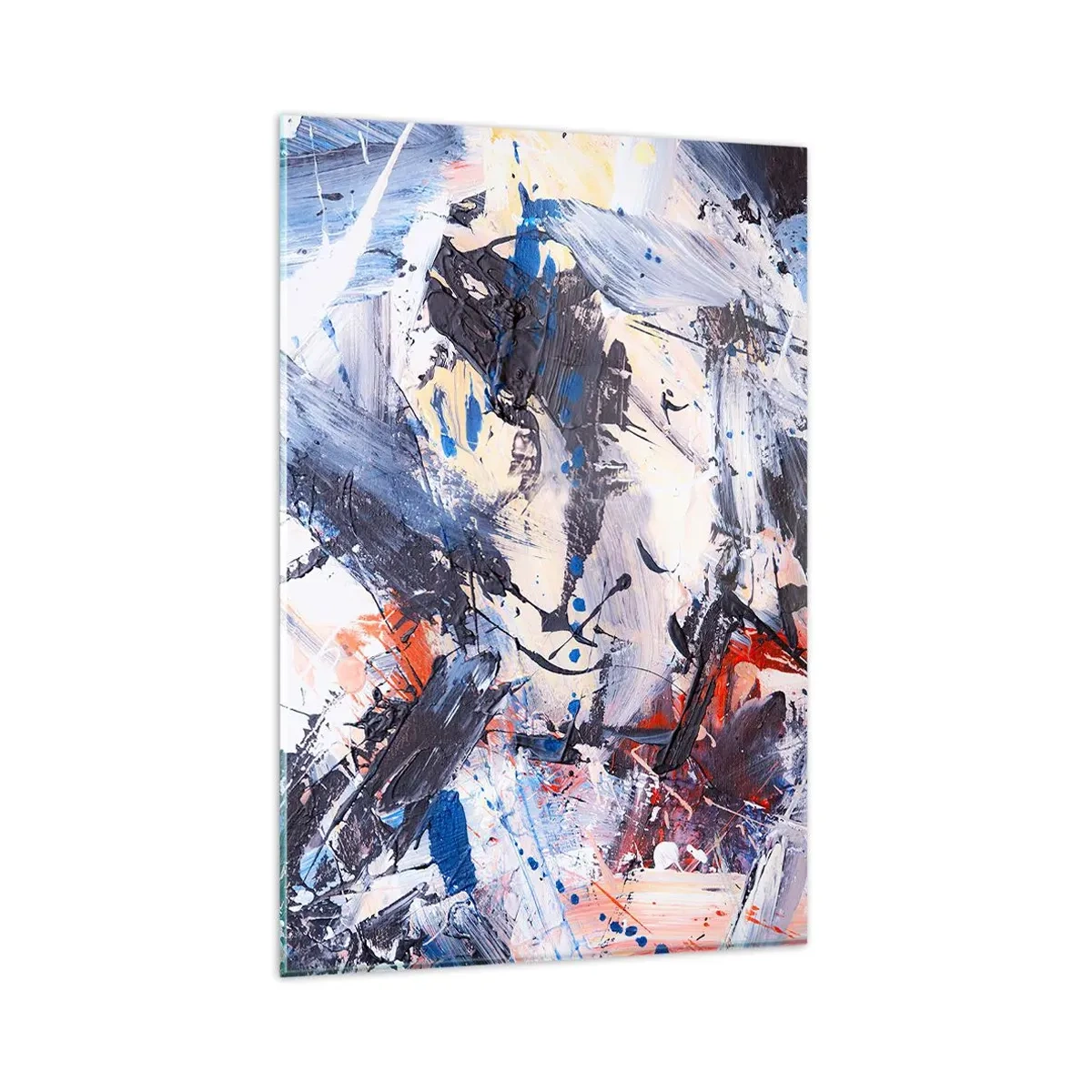 Impression sur verre - Image sur verre - Abstraction avec des coups de pinceau dynamiques en bleu et rouge. - 80x120cm - La danse folle de l'abstrait - Décoration murale moderne pour le salon et la chambre ARTTOR