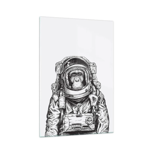 Impression sur verre - Image sur verre - Graphique d'un astronaute en combinaison spatiale avec une tête de singe - 70x100cm - Évolution alternative - Décoration murale moderne pour le salon et la chambre ARTTOR