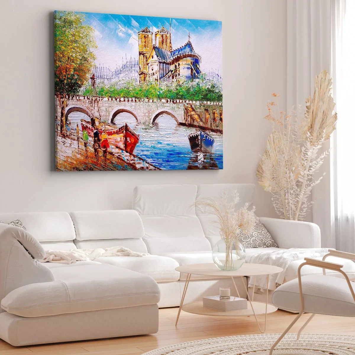 Impression sur toile - Image sur toile - Paysage avec un pont et une cathédrale de style classique - 70x50cm - Leur temps ne passe jamais - Décoration murale moderne pour le salon et la chambre ARTTOR