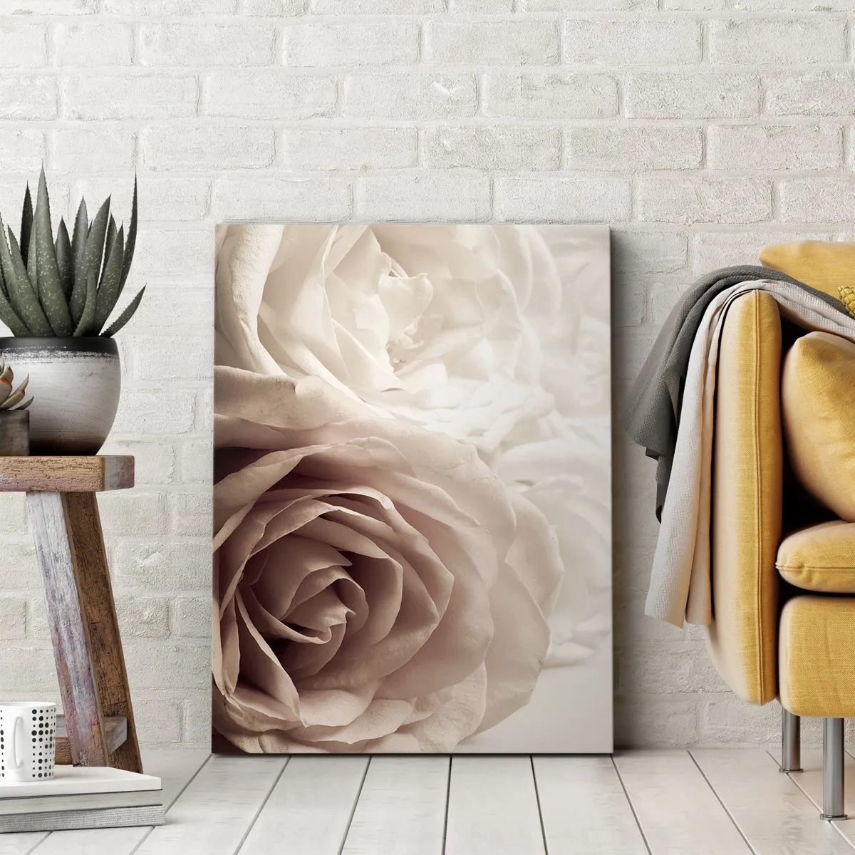 Impression sur toile - Image sur toile - Roses délicates dans des tons pastel de beige - 50x70cm - Au coeur d'ue la rose - Décoration murale moderne pour le salon et la chambre ARTTOR