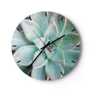 Horloge murale - Pendule murale - Photographie macro d'une succulente verte avec des accents roses - 30x30cm - Le coeur du désert - Décoration murale moderne pour le salon, la cuisine et la chambre ARTTOR