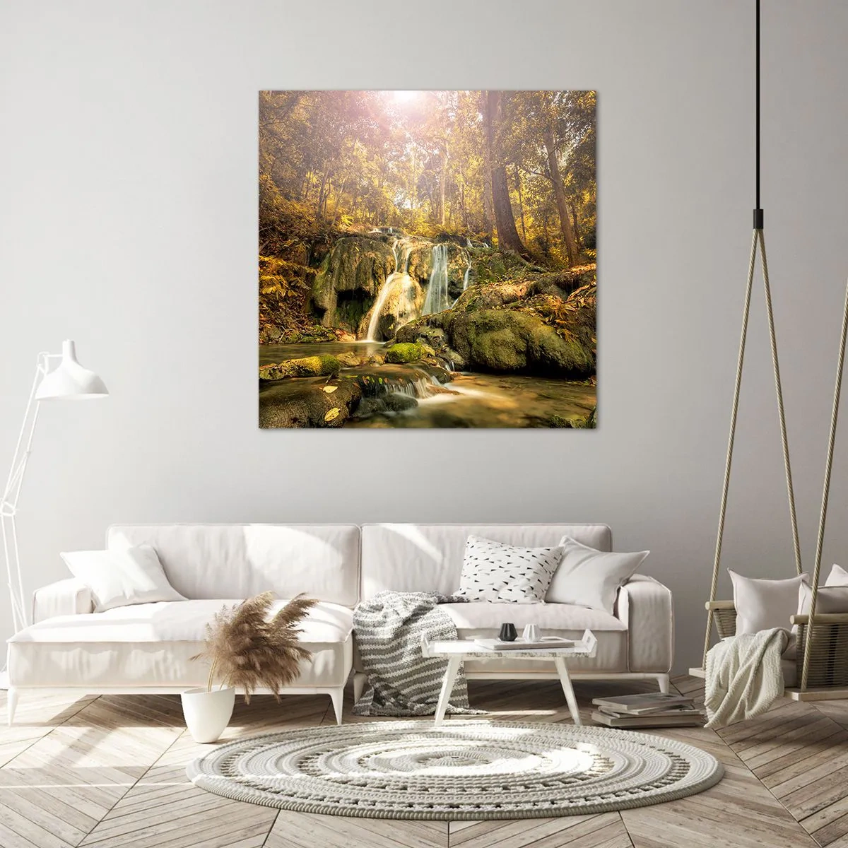 Impression sur toile - Image sur toile - Cascade de forêt en vert - 40x40 cm