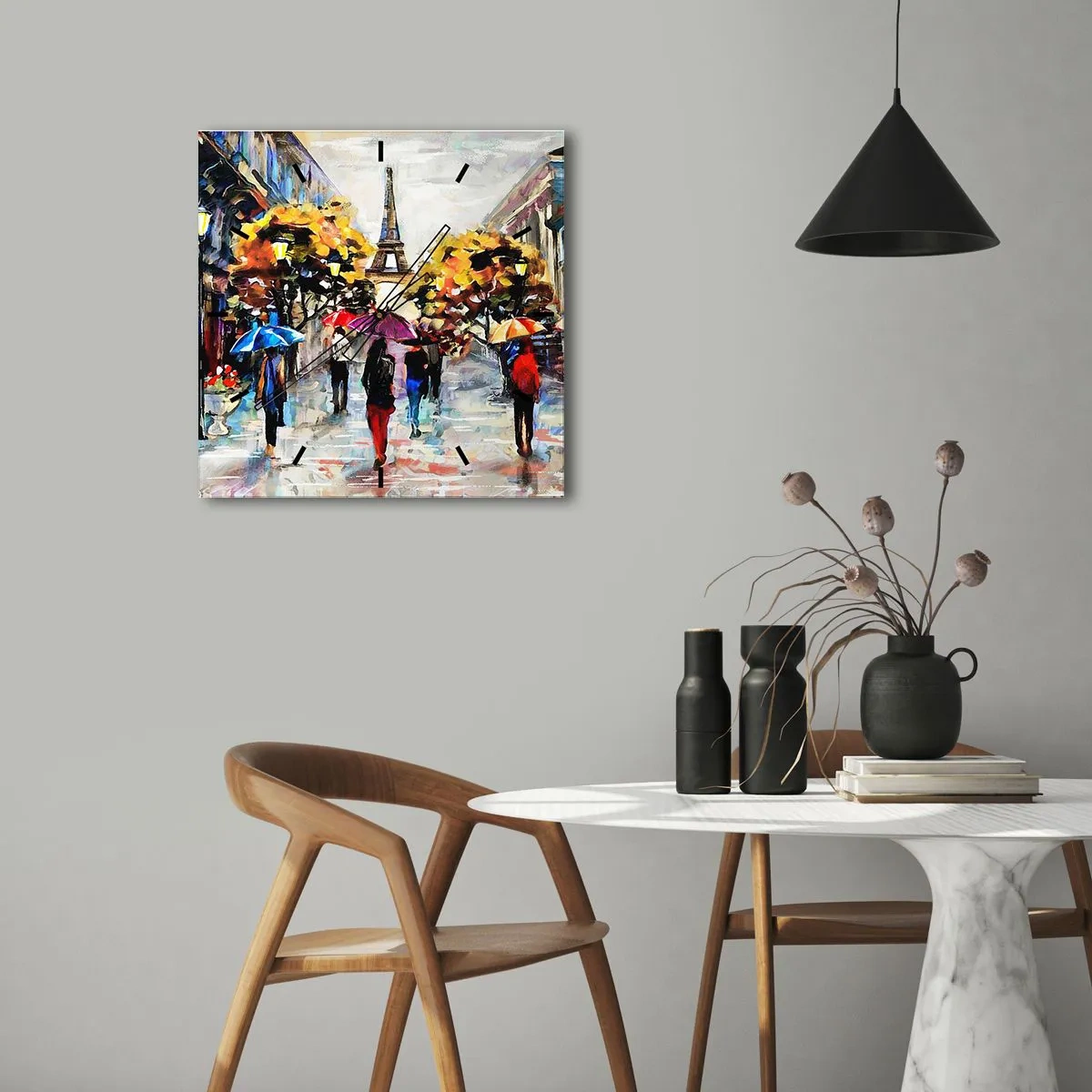 Horloge murale - Pendule murale - Une promenade d'automne à Paris avec vue sur la Tour Eiffel - 30x30cm - Particulièrement beau en automne - Décoration murale moderne pour le salon et la chambre ARTTOR