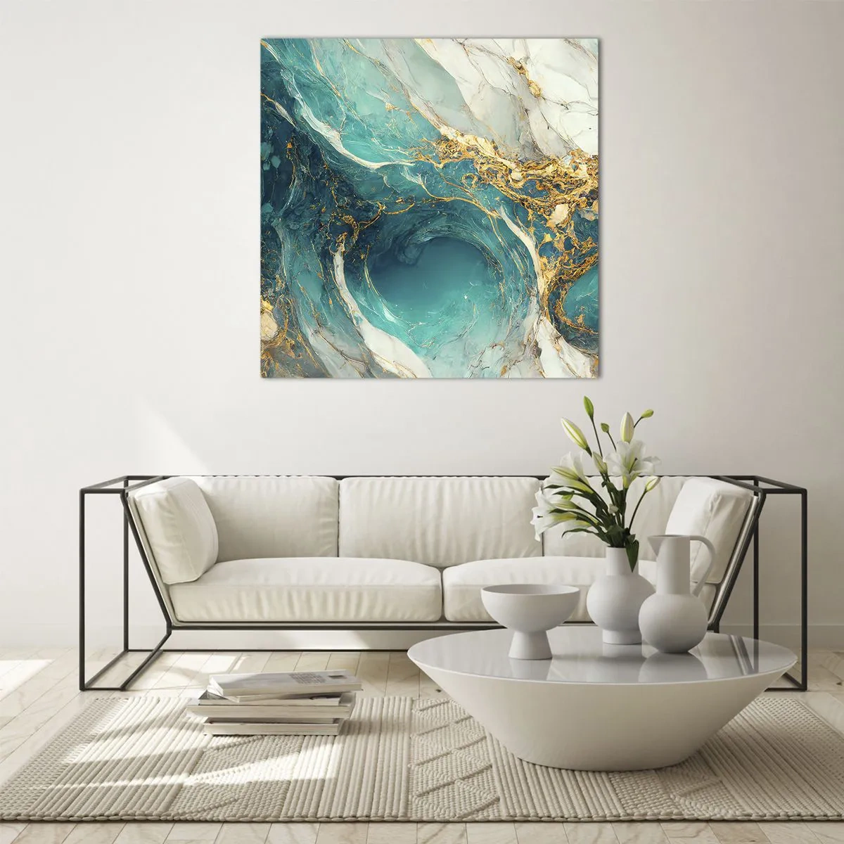 Impression sur verre - Image sur verre - Composition en veines d'or - 40x40 cm