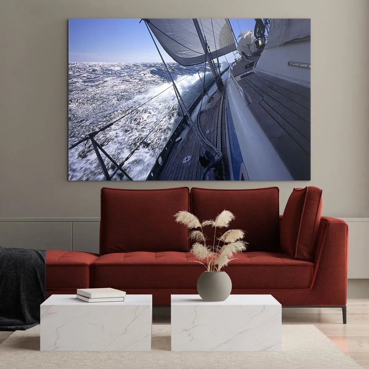 Impression sur verre - Image sur verre - Un yacht naviguant sur une mer agitée par temps ensoleillé - 120x80cm - Je sais ce que c'est d'être un oiseau - Décoration murale moderne pour le salon et la chambre ARTTOR