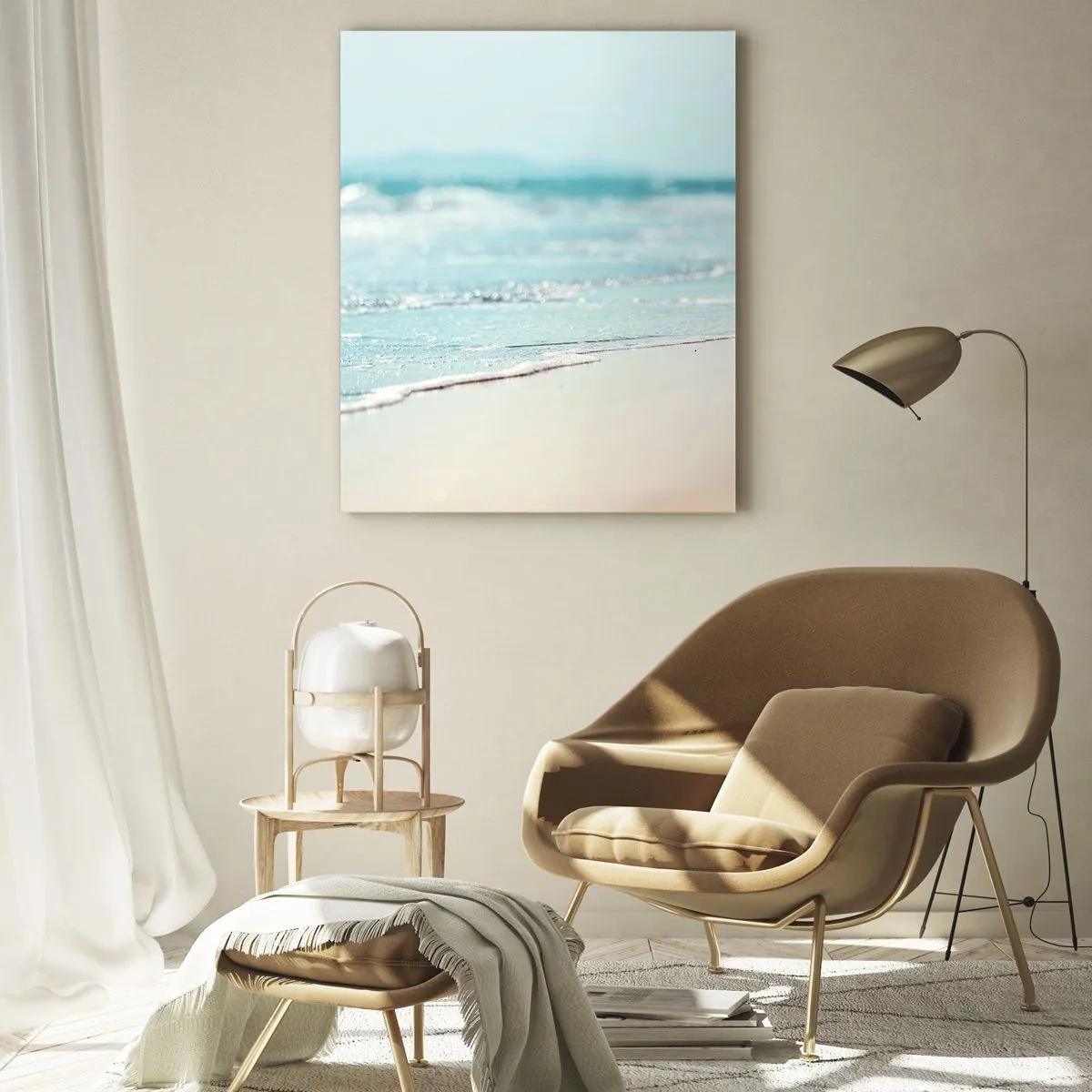 Impression sur verre - Image sur verre - Douces vagues de l'océan sur une plage de sable - 70x100cm - Chaleur et bruissement - Décoration murale moderne pour le salon et la chambre ARTTOR