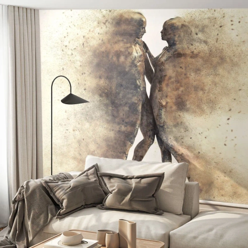 Papier Peint Photo Premium Sand - Silhouettes de personnages se dissolvant dans la poussière - 100x70cm - Ils sont sortis de la poussière pour aimer - Décoration murale moderne pour le salon et la chambre ARTTOR