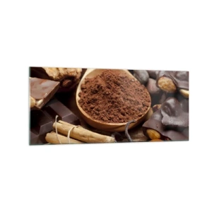 Impression sur verre - Image sur verre - Une cuillerée d'ingrédients à base de cacao et de chocolat dans un arrangement rustique - 120x50cm - La meilleure pour les chagrins - Décoration murale moderne pour le salon et la chambre ARTTOR