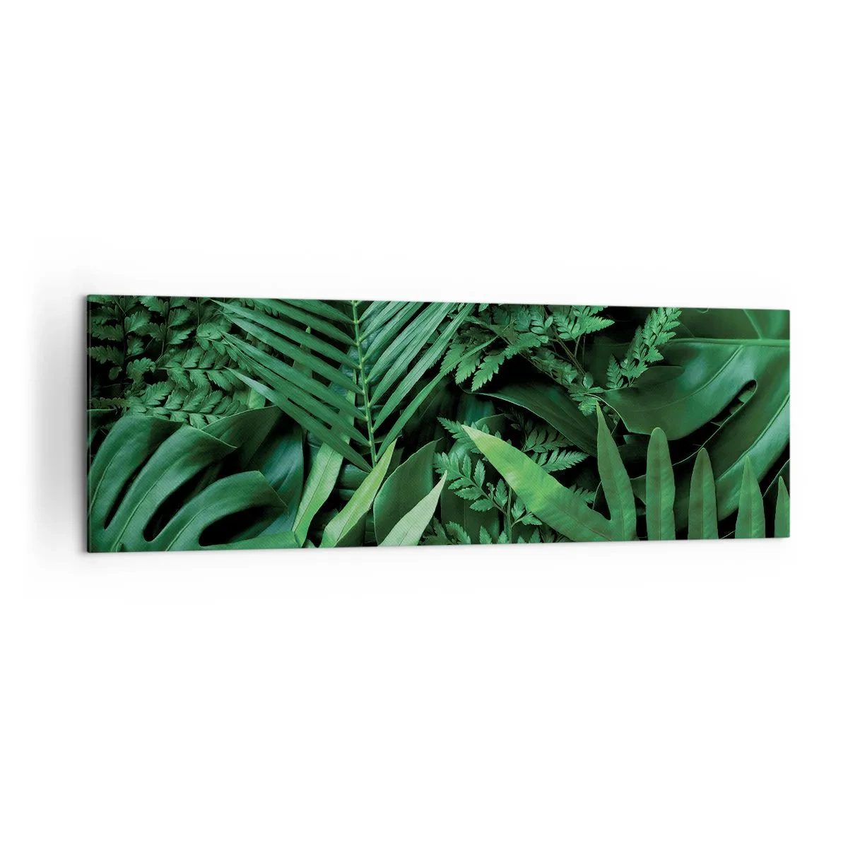 Impression sur toile - Image sur toile - Feuilles tropicales vertes dans une composition dense et naturelle - 160x50cm - Emmitouflé de verdure - Décoration murale moderne pour le salon et la chambre ARTTOR