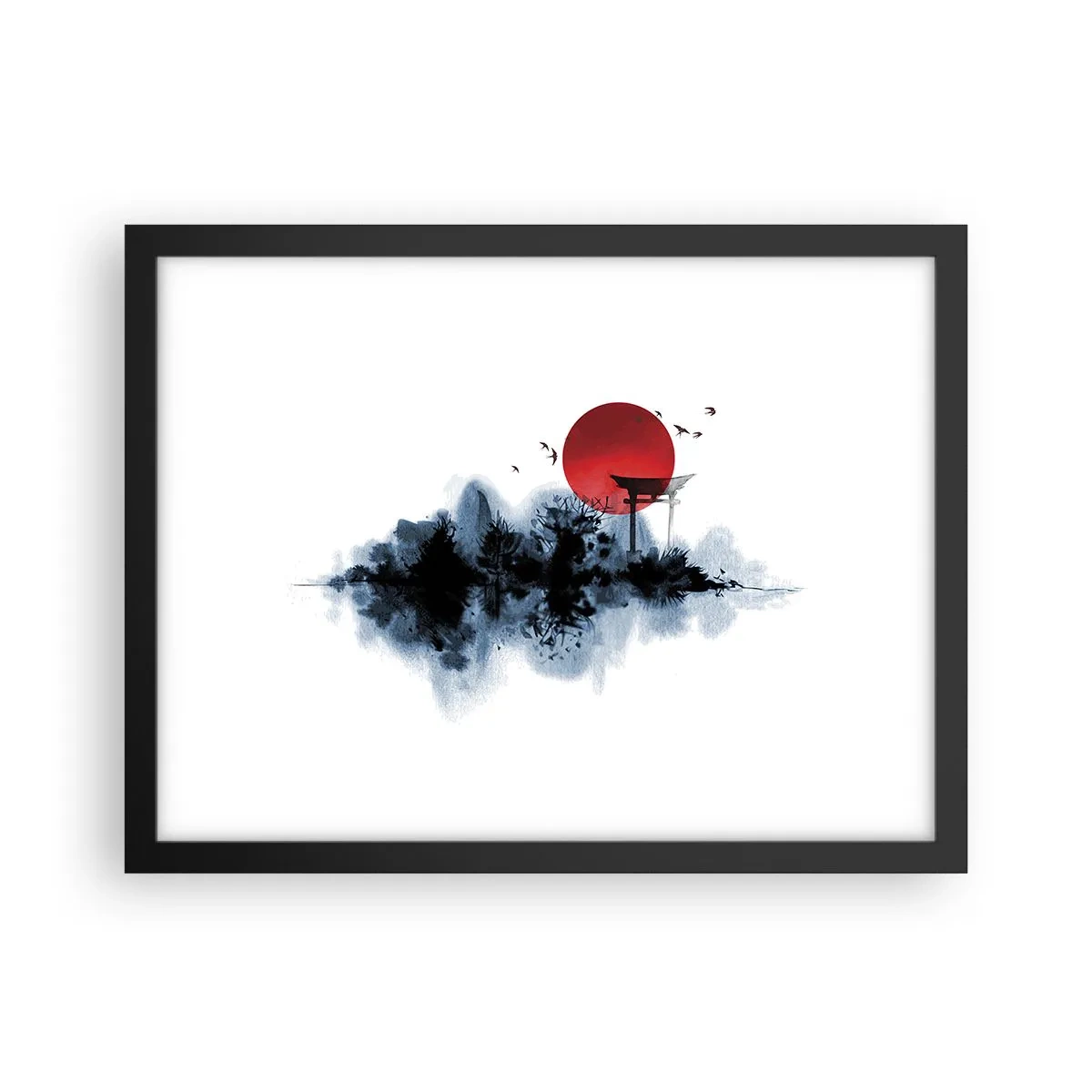 Affiche dans un cadre noir - Poster - Vue japonnaise - 40x30 cm