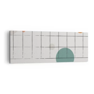 Impression sur toile - Image sur toile - Cercles colorés abstraits sur un fond de grille géométrique - 140x50cm - Piégé. Nous ou eux ? - Décoration murale moderne pour le salon et la chambre ARTTOR