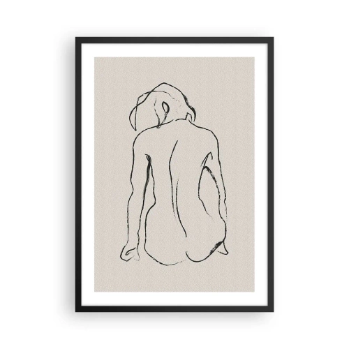 Affiche dans un cadre noir - Poster - Un croquis minimaliste d'une femme nue assise à l'envers. - 50x70cm - Femme nue - Décoration murale moderne pour le salon et la chambre ARTTOR