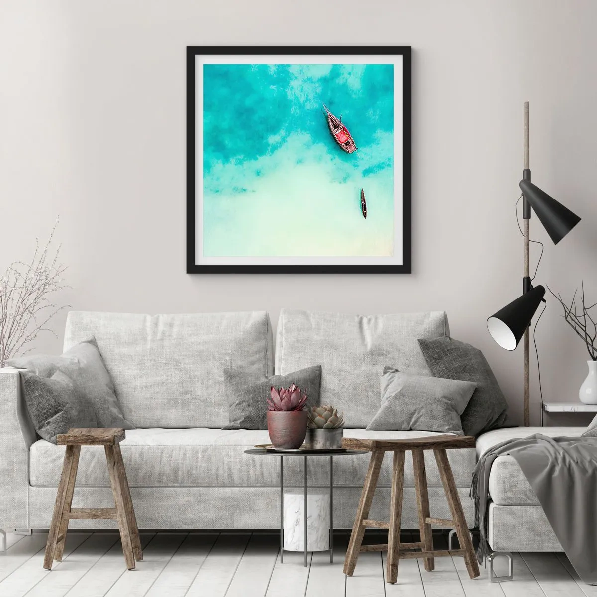 Affiche dans un cadre noir - Poster - Car sur les plages de Zanzibar, quand il y a un débordement d'eau... - 30x30 cm
