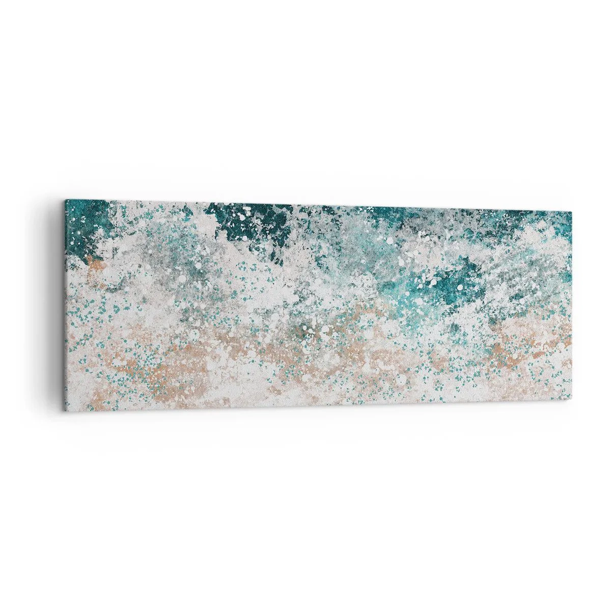 Impression sur toile - Image sur toile - Vague de mer abstraite dans des tons turquoise et beige - 140x50cm - Histoires de la mer - Décoration murale moderne pour le salon et la chambre ARTTOR