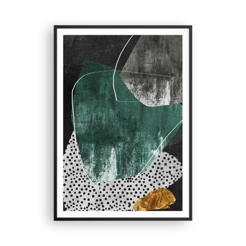 Affiche dans un cadre noir - Poster - Abstraction colorée avec feuille d'or - 70x100 cm