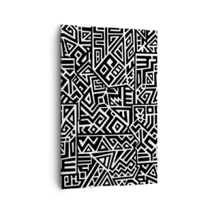 Impression sur toile - Image sur toile - Motifs géométriques noirs et blancs inspirés de la culture précolombienne - 80x120cm - Composition précolombienne - Décoration murale moderne pour le salon et la chambre ARTTOR